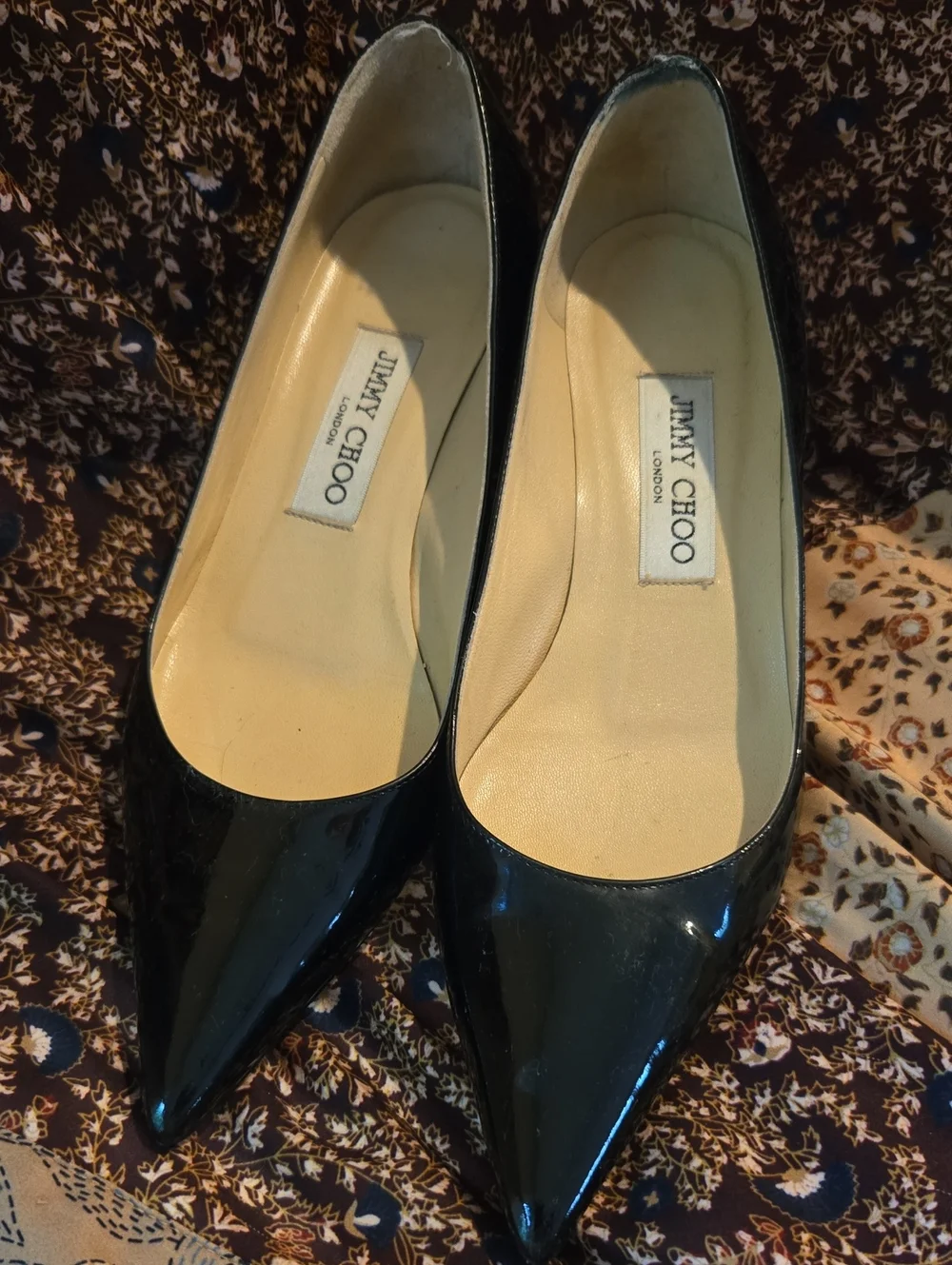 Jimmy Choo Black Patent Leather Kitten-Heel Pumps